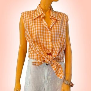 SEARS Vintage Plus Size Sleeveless Gingham Shirt
